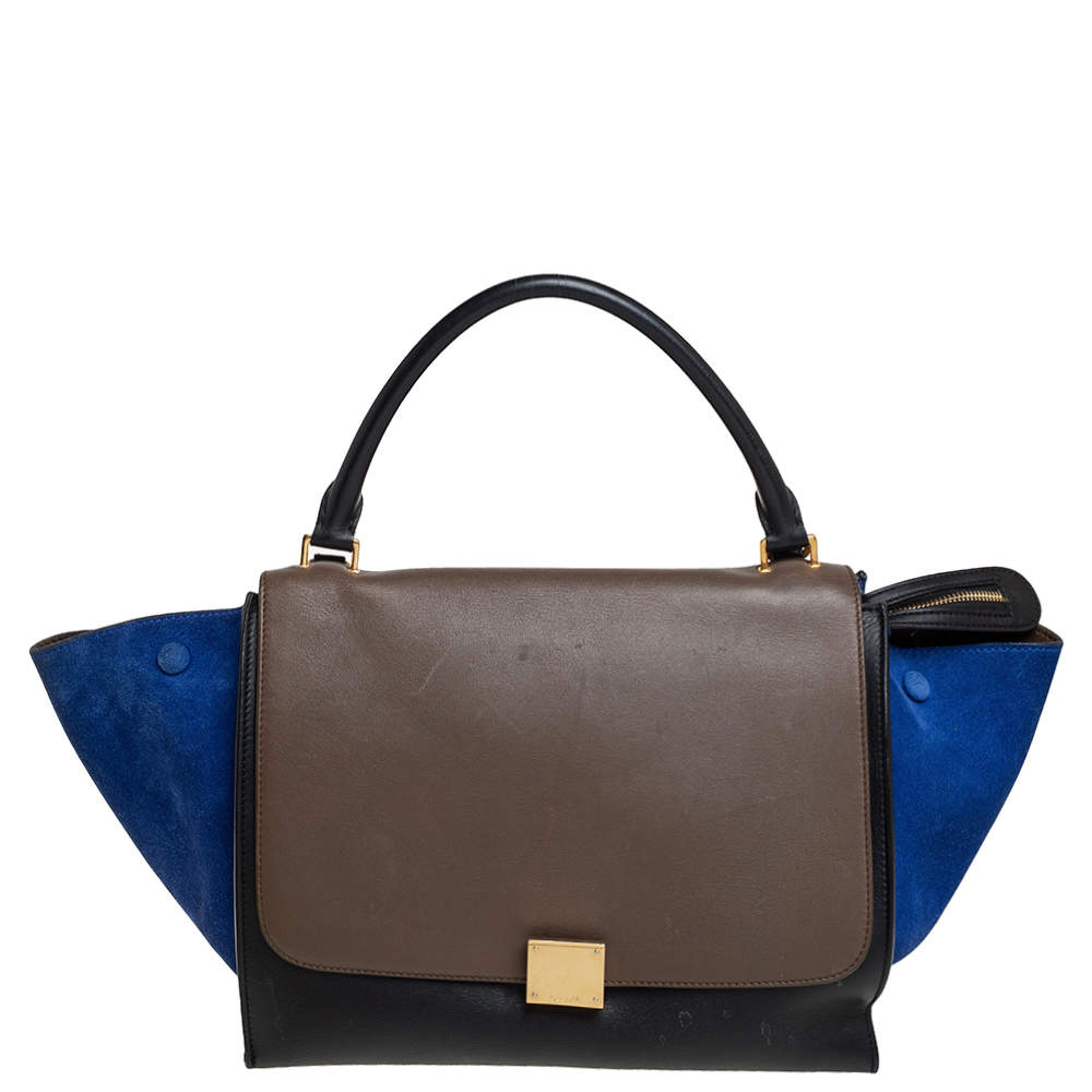 Pre Owned Celine Multicolor Leather and Suede Medium Trapeze Top Handle Bag