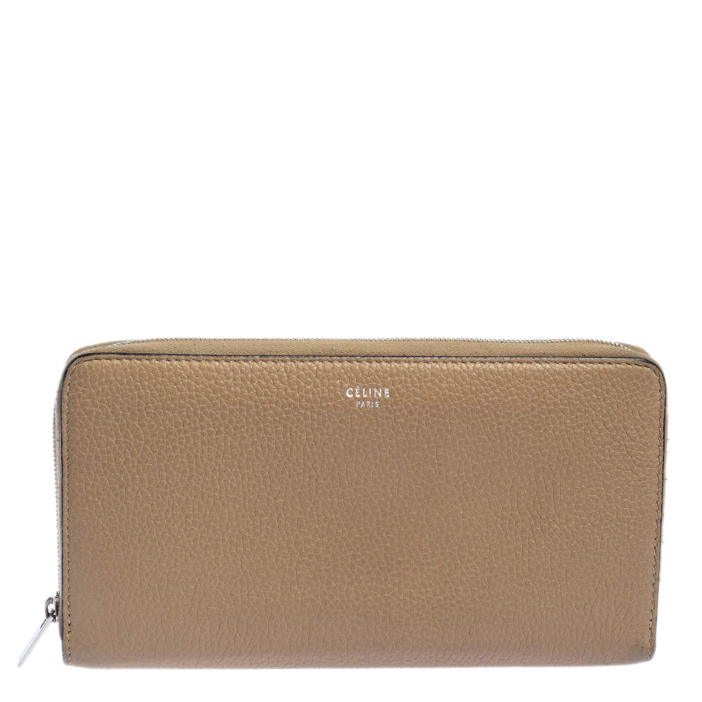 Pre Owned Celine Beige Leather Zip Around Wallet