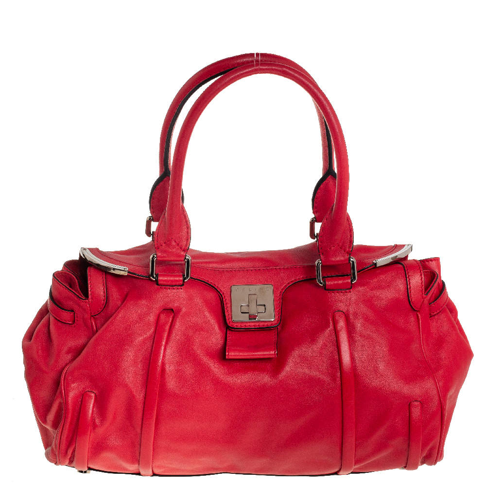 Pre Owned Celine Red Leather Turnlock Flap Satchel