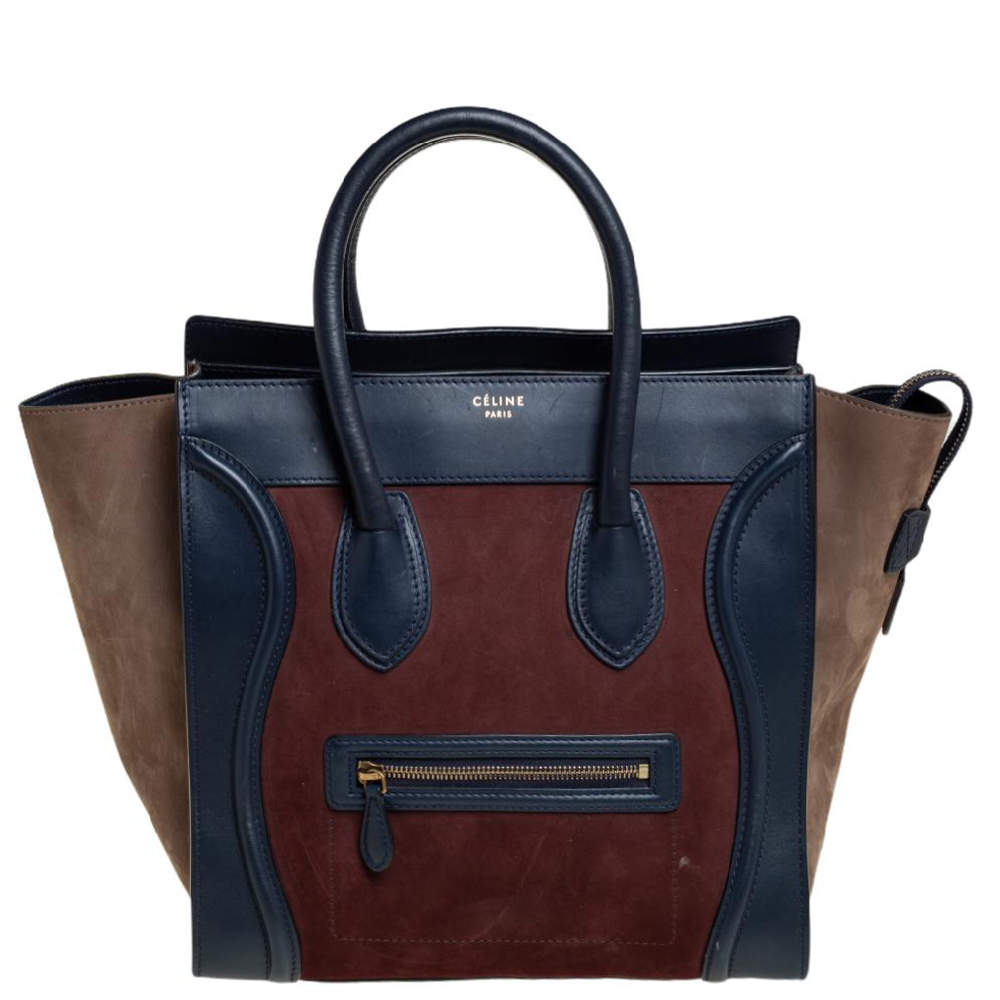 Pre Owned Celine Tri Color Leather and Suede Mini Luggage Tote