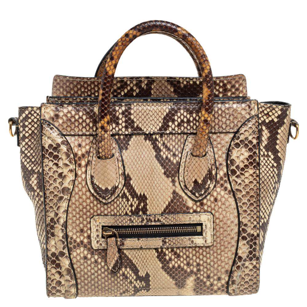 Pre Owned Céline Beige/Black Python Nano Luggage Tote