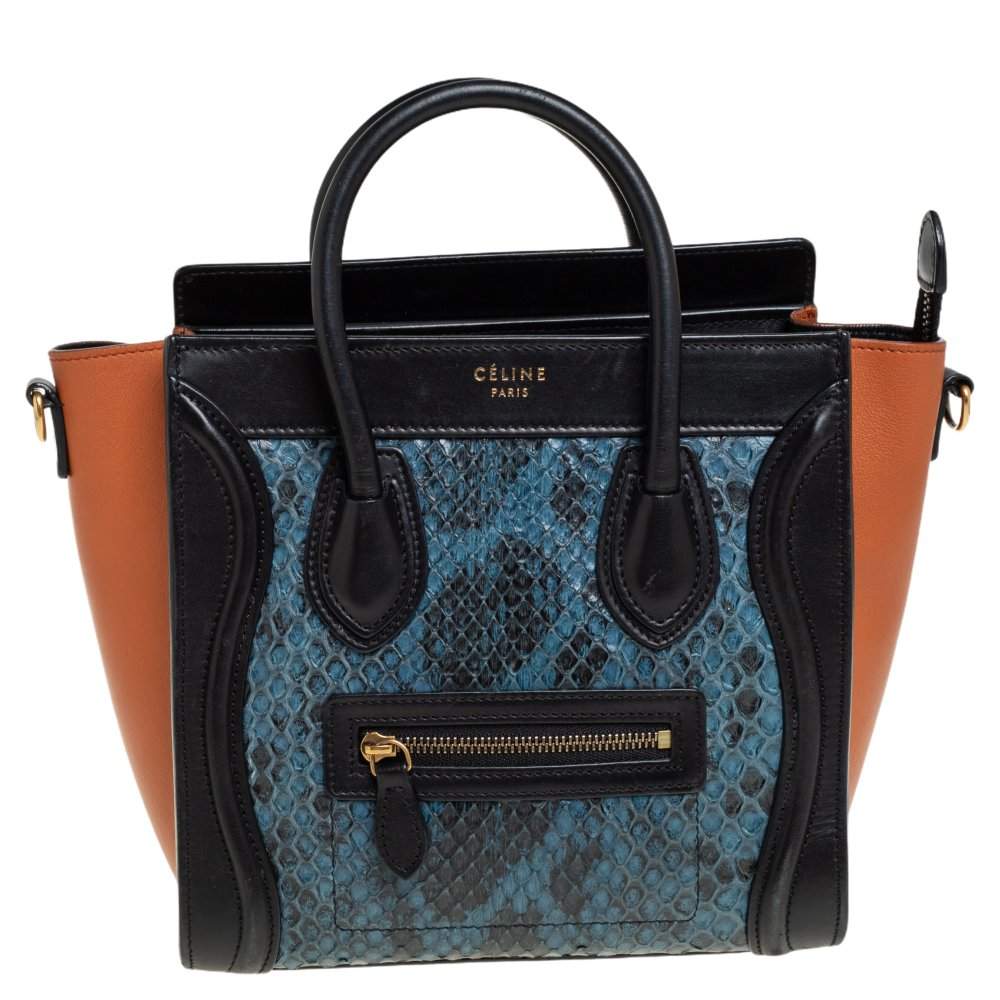 Pre Owned Céline Tri Color Leather and Python Nano Luggage Tote