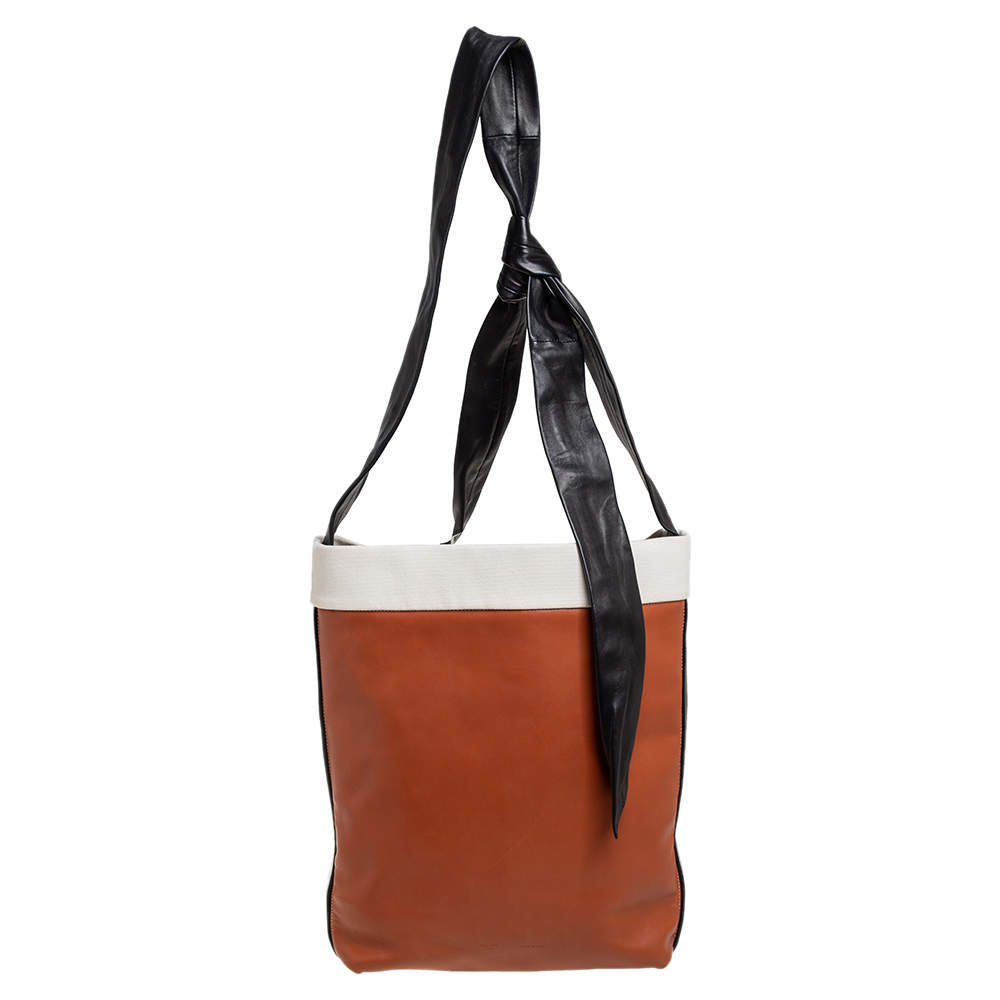 Pre Owned Celine Tri Color Leather and Canvas Knotted Shoulder Bag