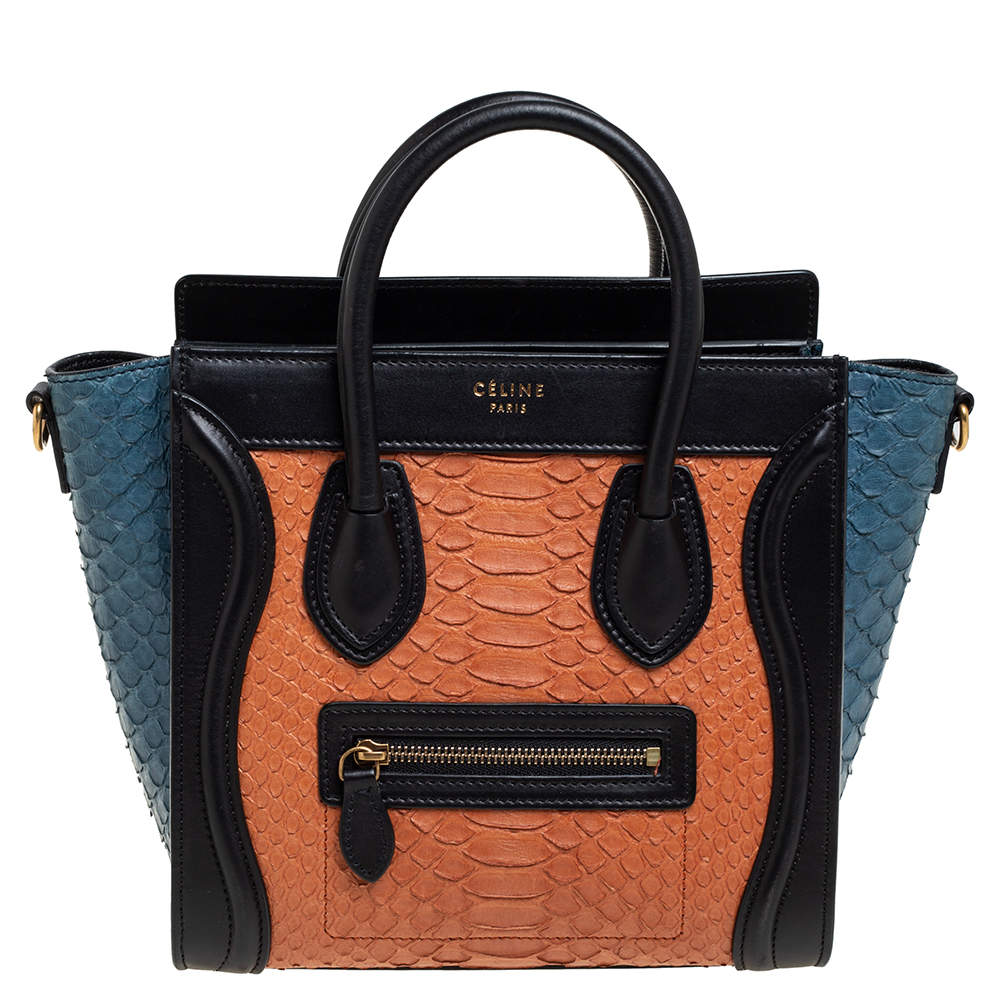 Pre Owned حقيبة يد توتس سيلين نانو لاغيدج جلد وجلد ثعبان ثلاثية اللون مزركشة 