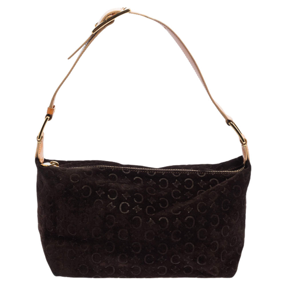CÉLINE Bag. Celine Vintage Monogrammed Macadam Brown Shoulder / Crossbody /  Clutch Bag . French designer purse.