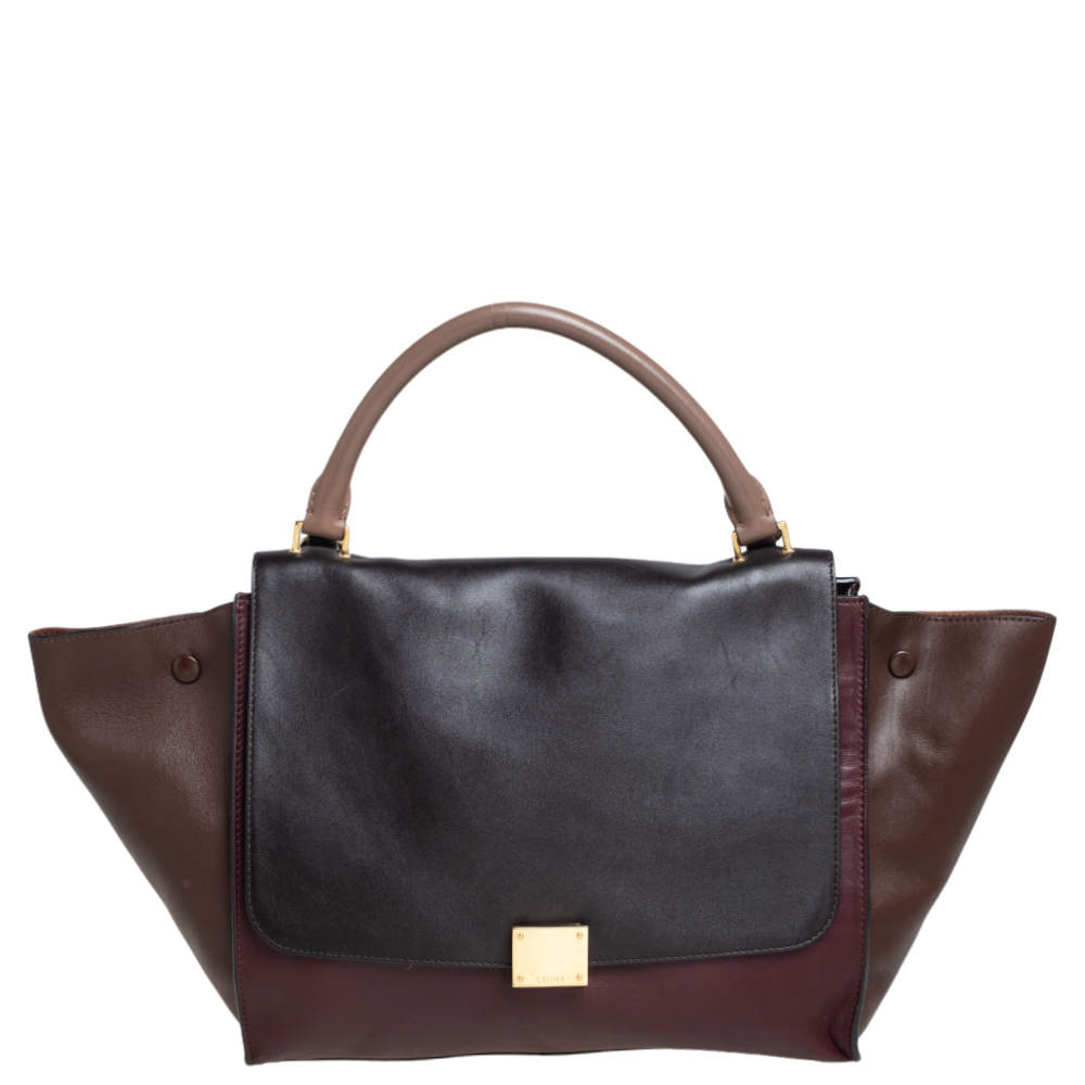 Pre Owned Celine Tri Color Leather Medium Trapeze Top Handle Bag