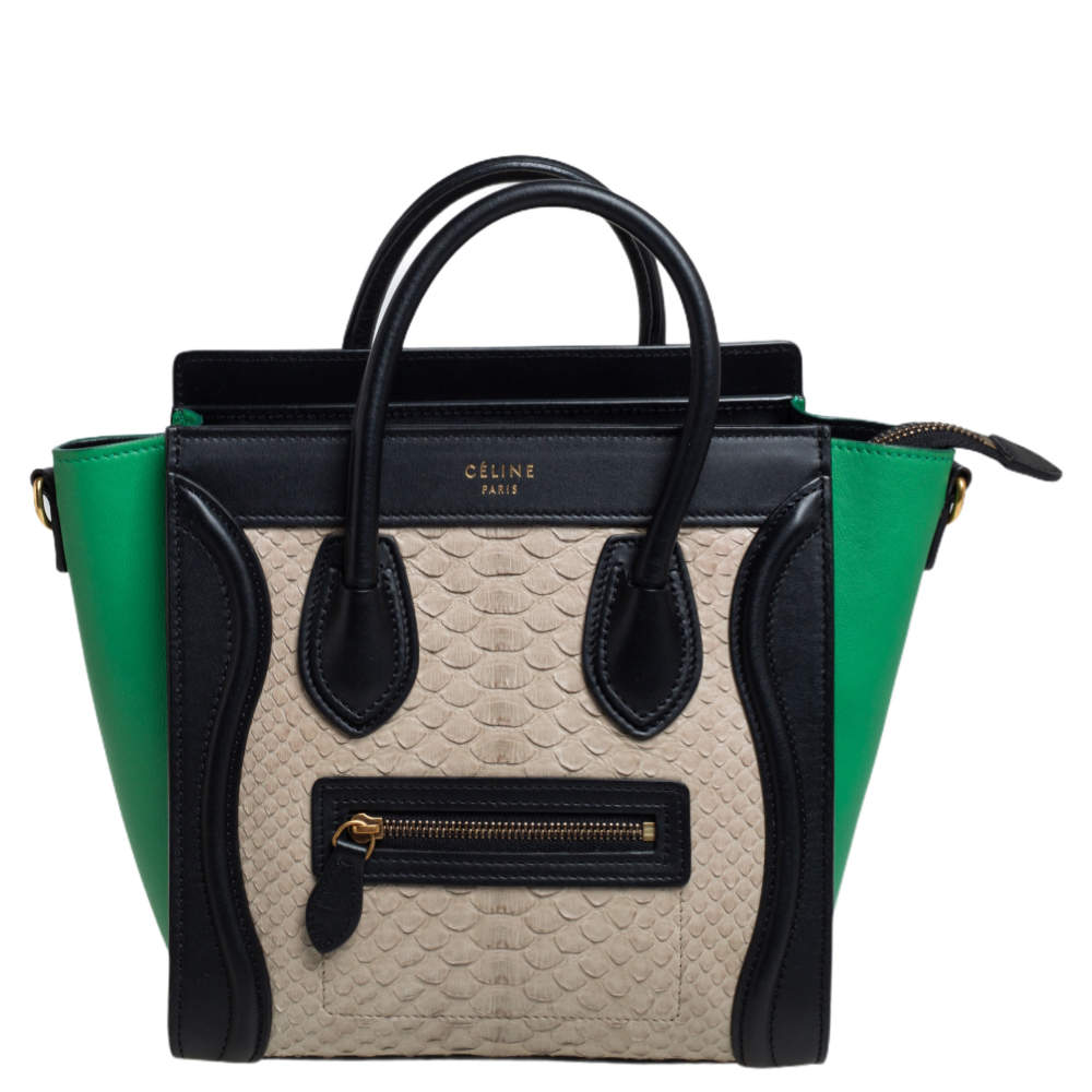 Pre Owned Céline Tri Color Python and Leather Trim Nano Luggage Tote