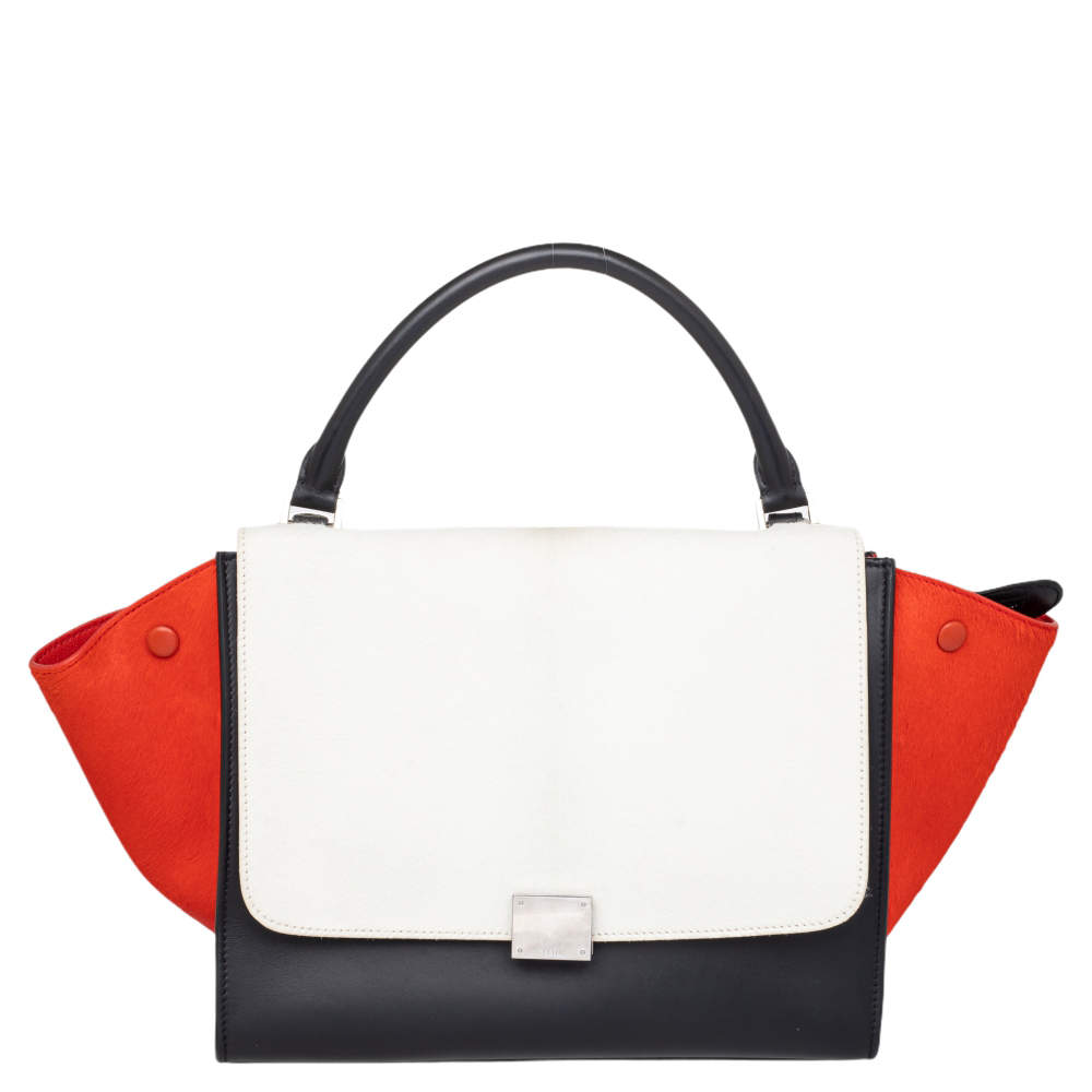 Pre Owned Celine Multicolor Calf Hair and Leather Medium Trapeze Top Handle Bag