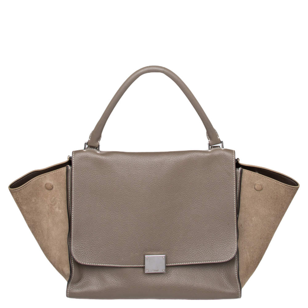 Pre Owned Celine Grey Leather And Suede Medium Trapeze Top Handle Bag