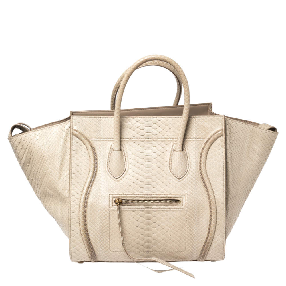 Pre Owned Celine Beige Python Medium Phantom Luggage Tote