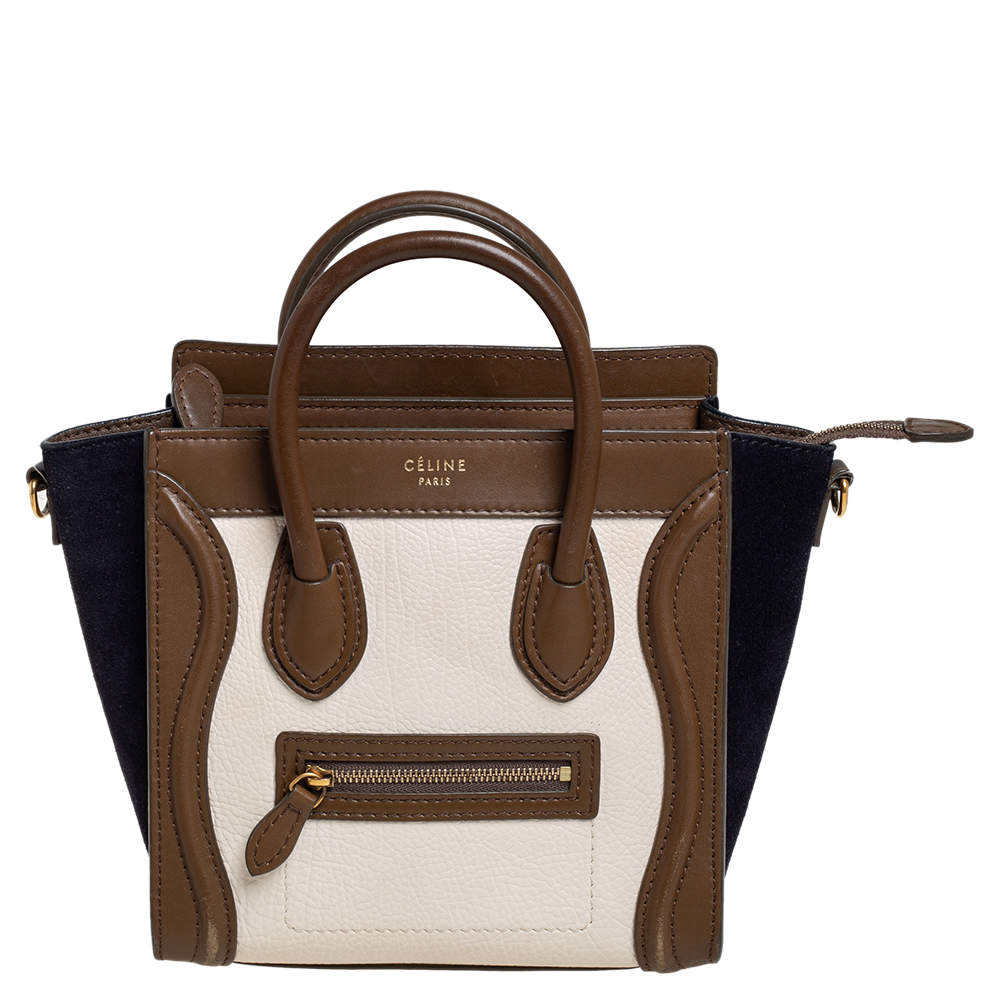 Celine Tricolor Leather and Suede Nano Luggage Tote