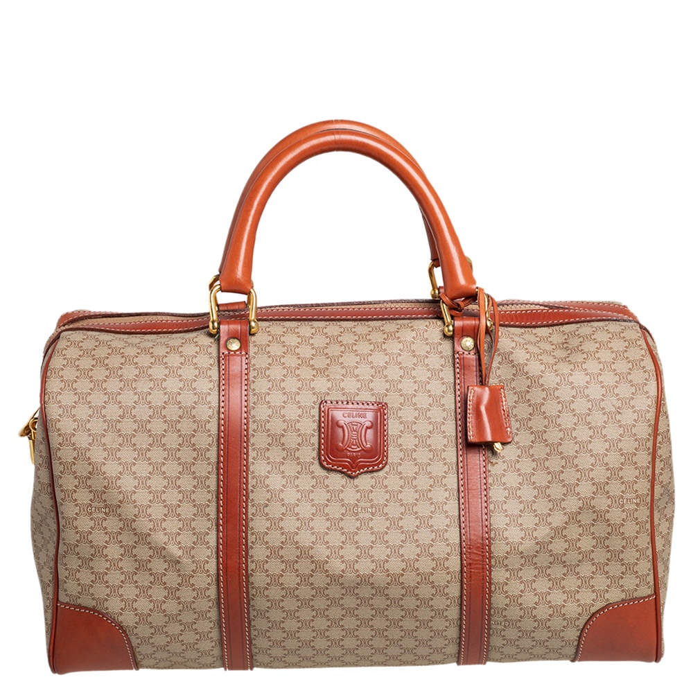 Celine Tan//Beige Macadam PVC and Leather Trim Duffel Bag