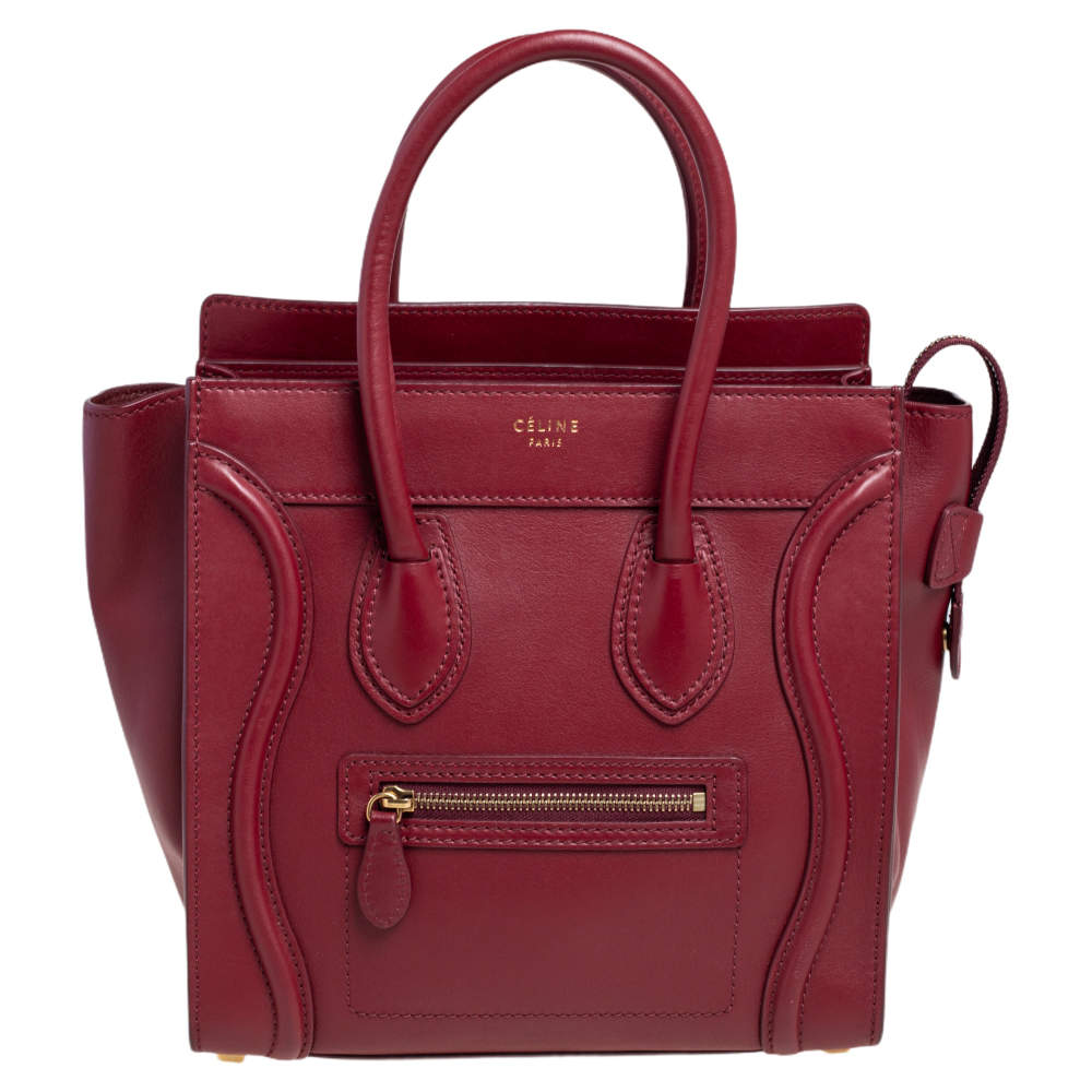Pre Owned Celine Red Leather Micro Luggage Tote