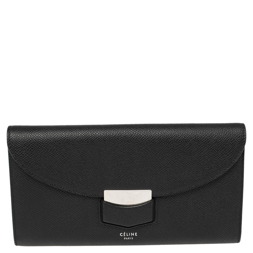 Pre Owned Celine Black Leather Large Trotteur Multifunction Flap Wallet