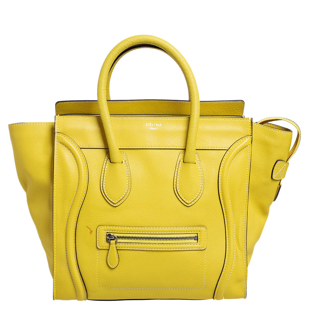 Pre Owned Celine Yellow Leather Mini Luggage Tote