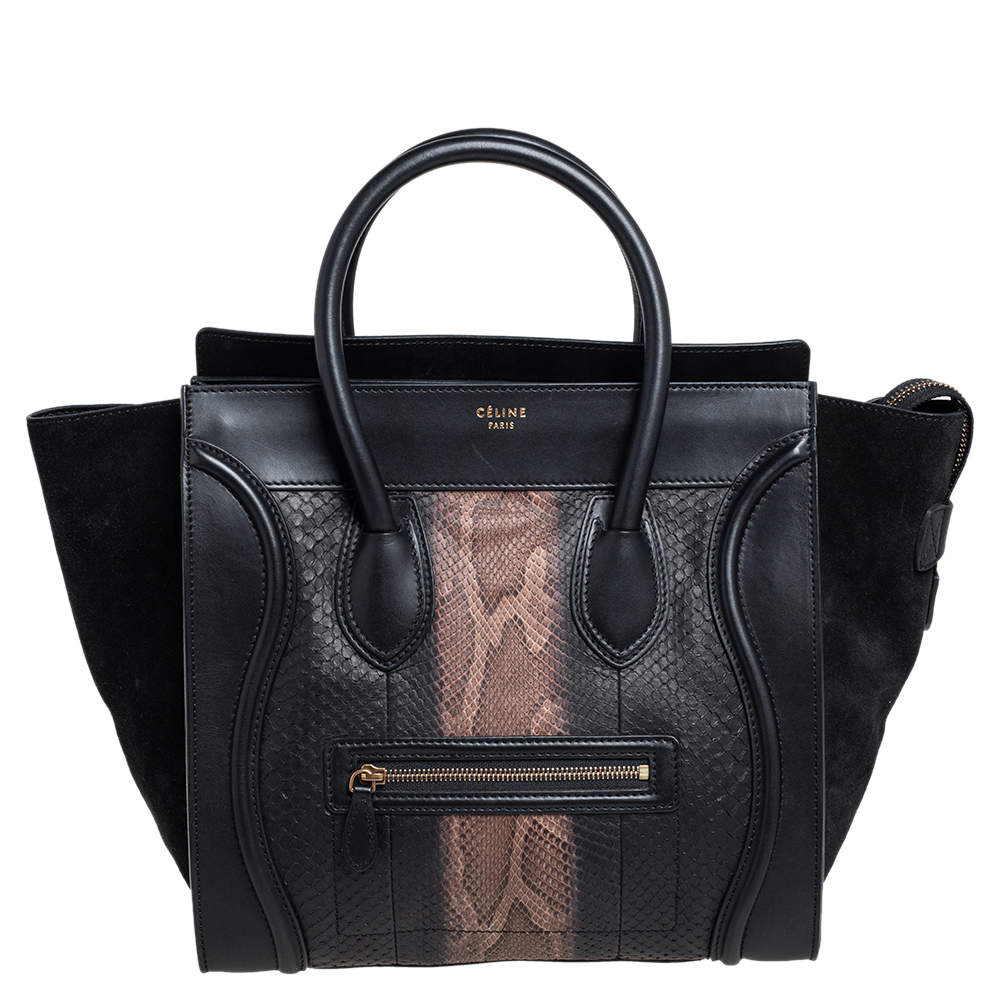 Pre Owned Celine Tri Color Python, Suede and Leather Mini Luggage Tote