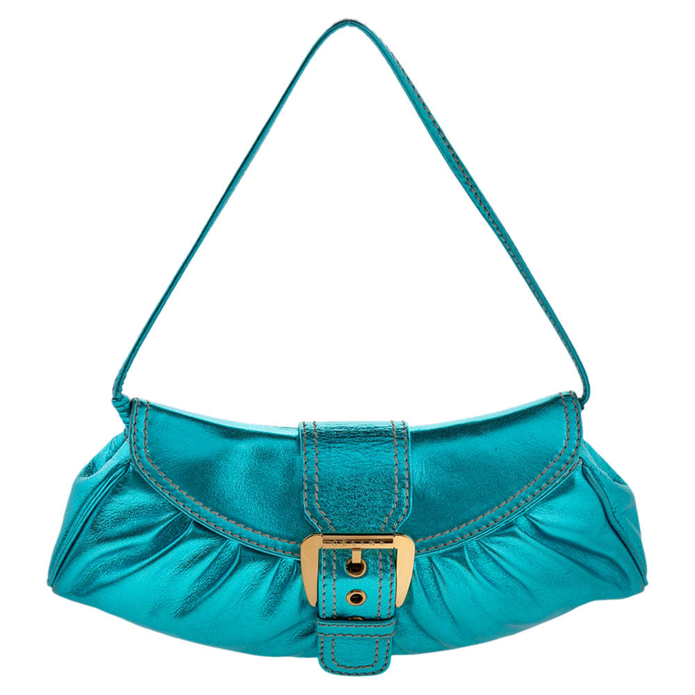 Celine Metallic Blue Leather Baguette Bag