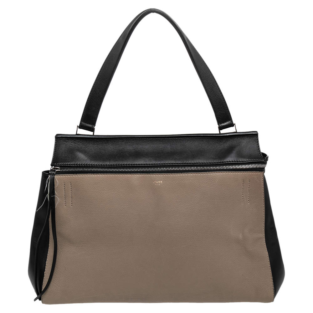 Celine Black/Beige Leather Large Edge Top Handle Bag