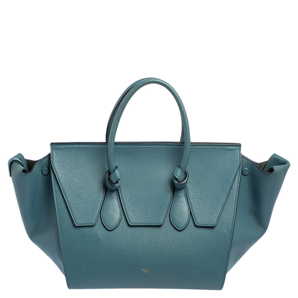 Pre Owned Celine Teal Blue Leather Small Tie Tote