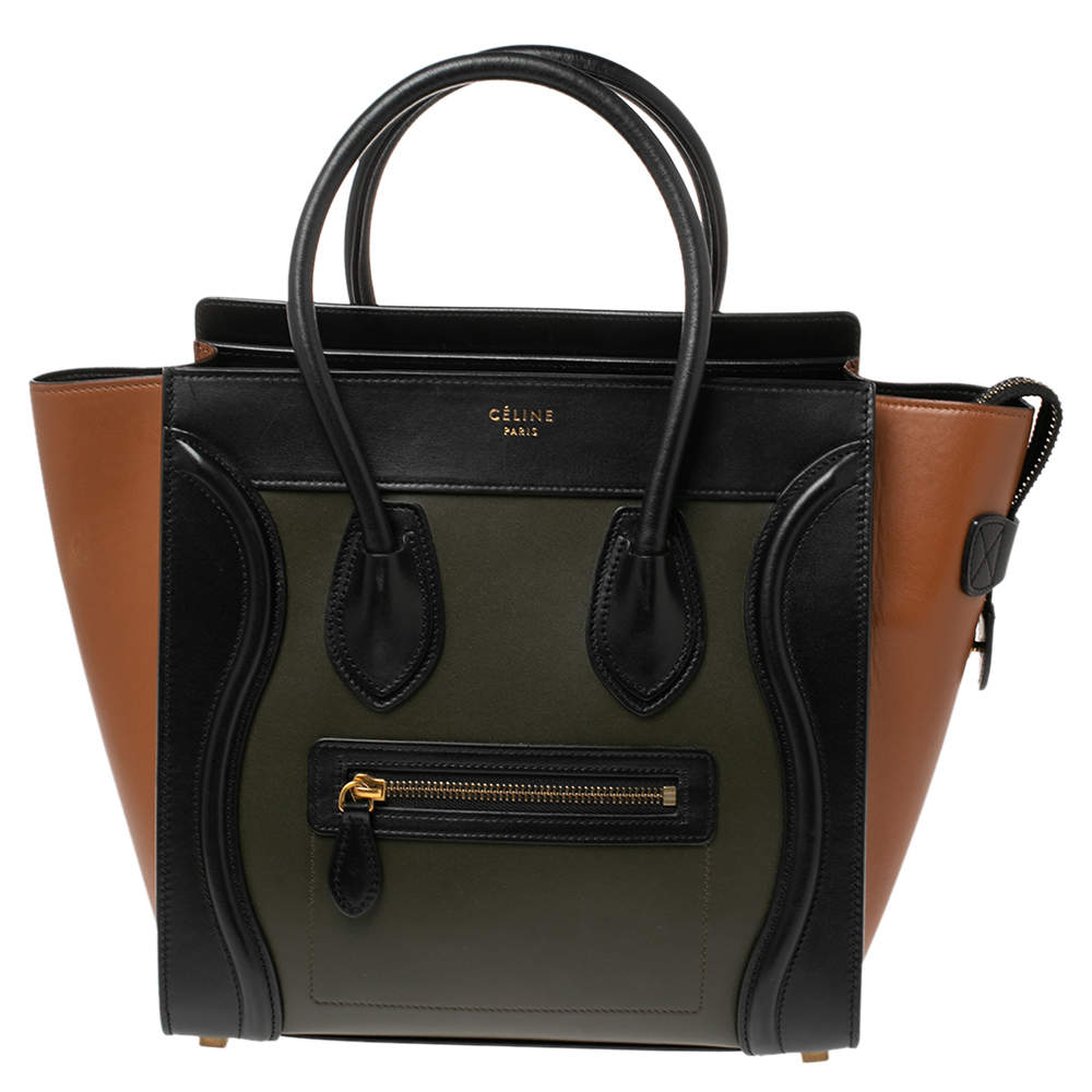 Pre Owned Celine Tri Color Leather Micro Luggage Tote