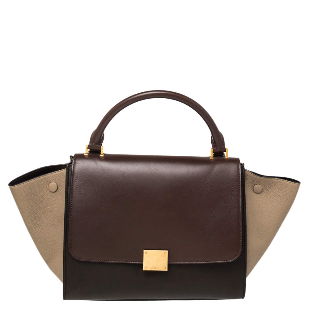 Pre Owned Celine Tri Color Leather Mini Trapeze Top Handle Bag