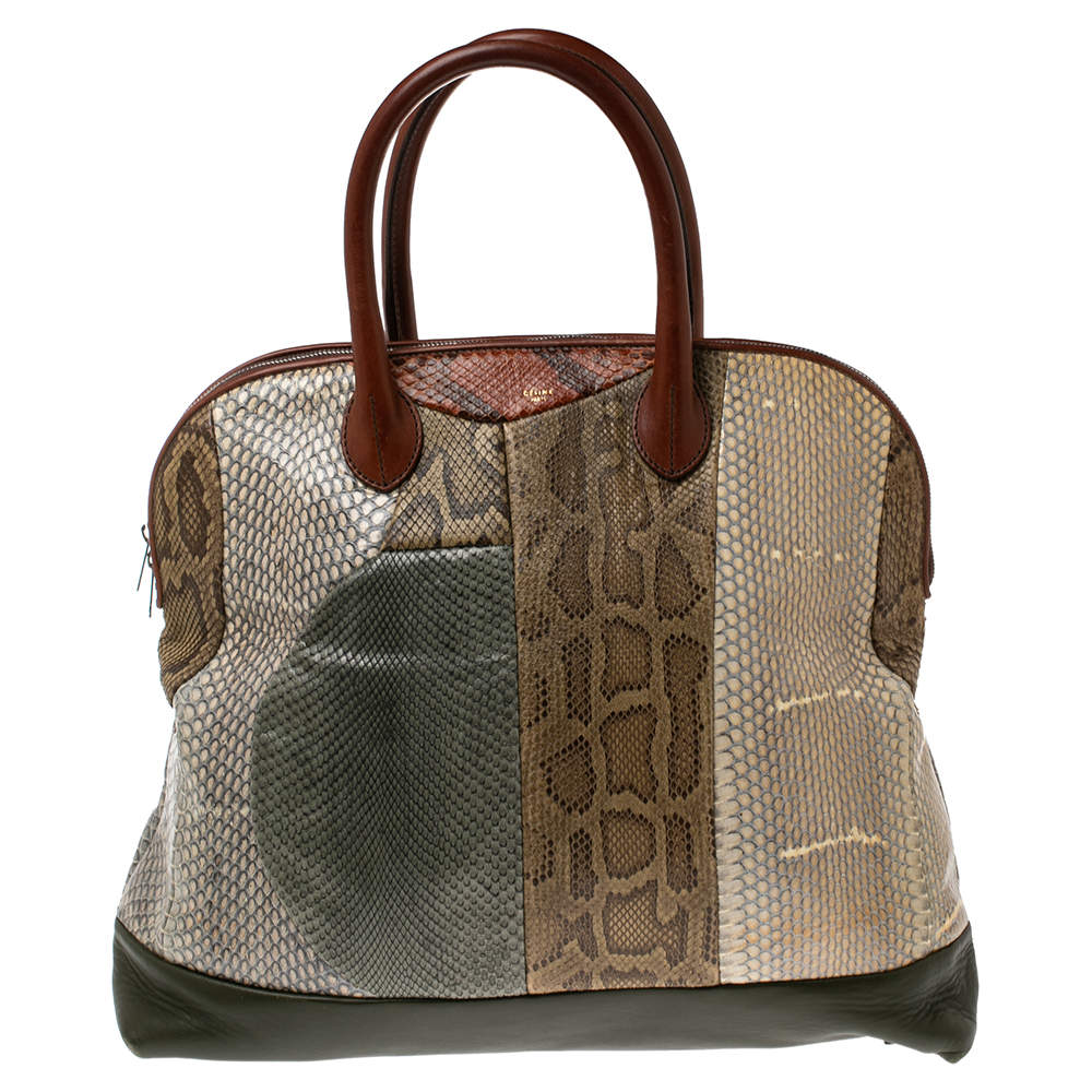 Pre Owned Celine Multicolor Python And Leather Dome Satchel
