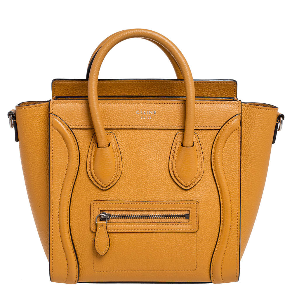 Pre Owned Celine Yellow Leather Nano Luggage Tote