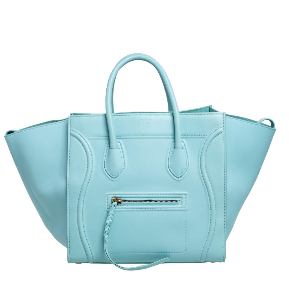 Pre Owned Celine Blue Leather Medium Phantom Luggage Tote