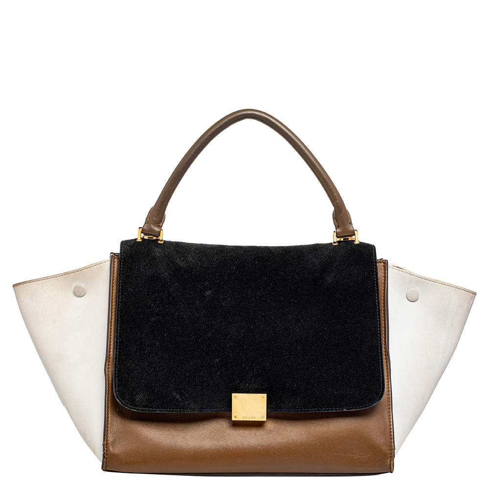 Pre Owned Celine Tricolor Leather and Suede Medium Trapeze Top Handle Bag