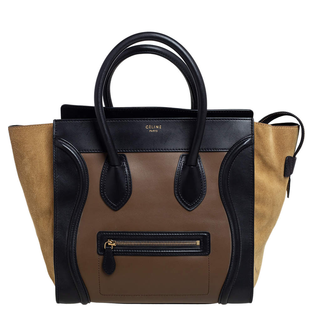 Pre Owned Celine Tri Color Leather and Suede Mini Luggage Tote