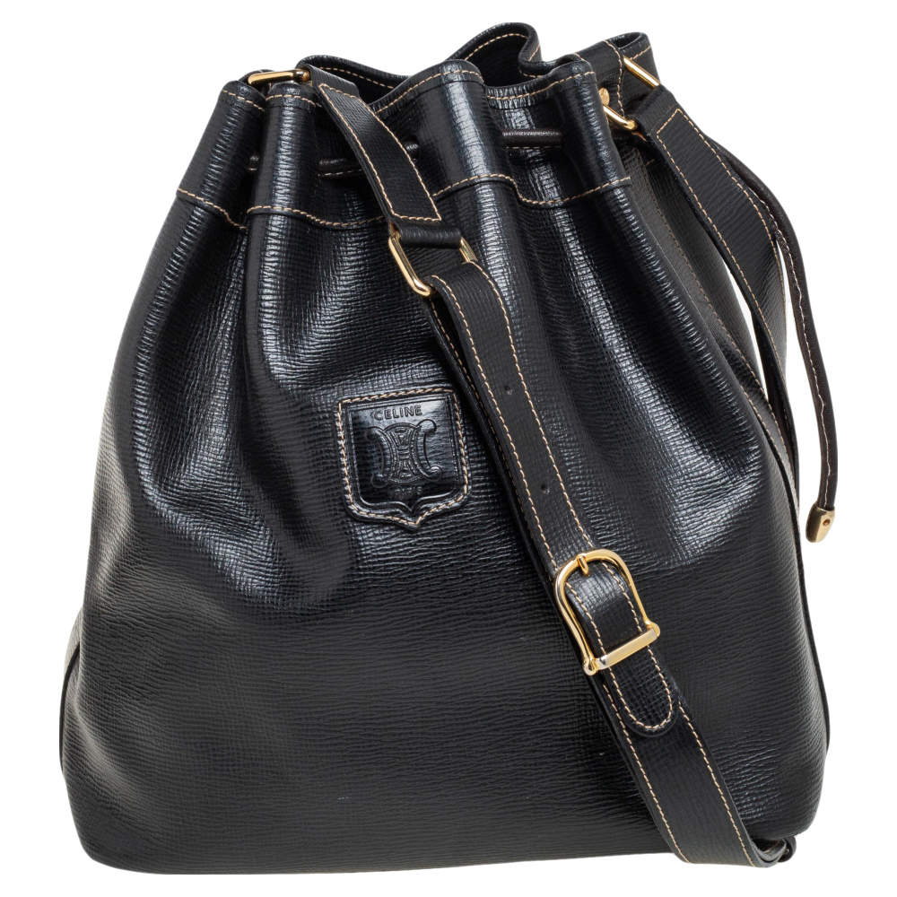 Pre Owned Celine Black Leather Drawstring Bucket Bag