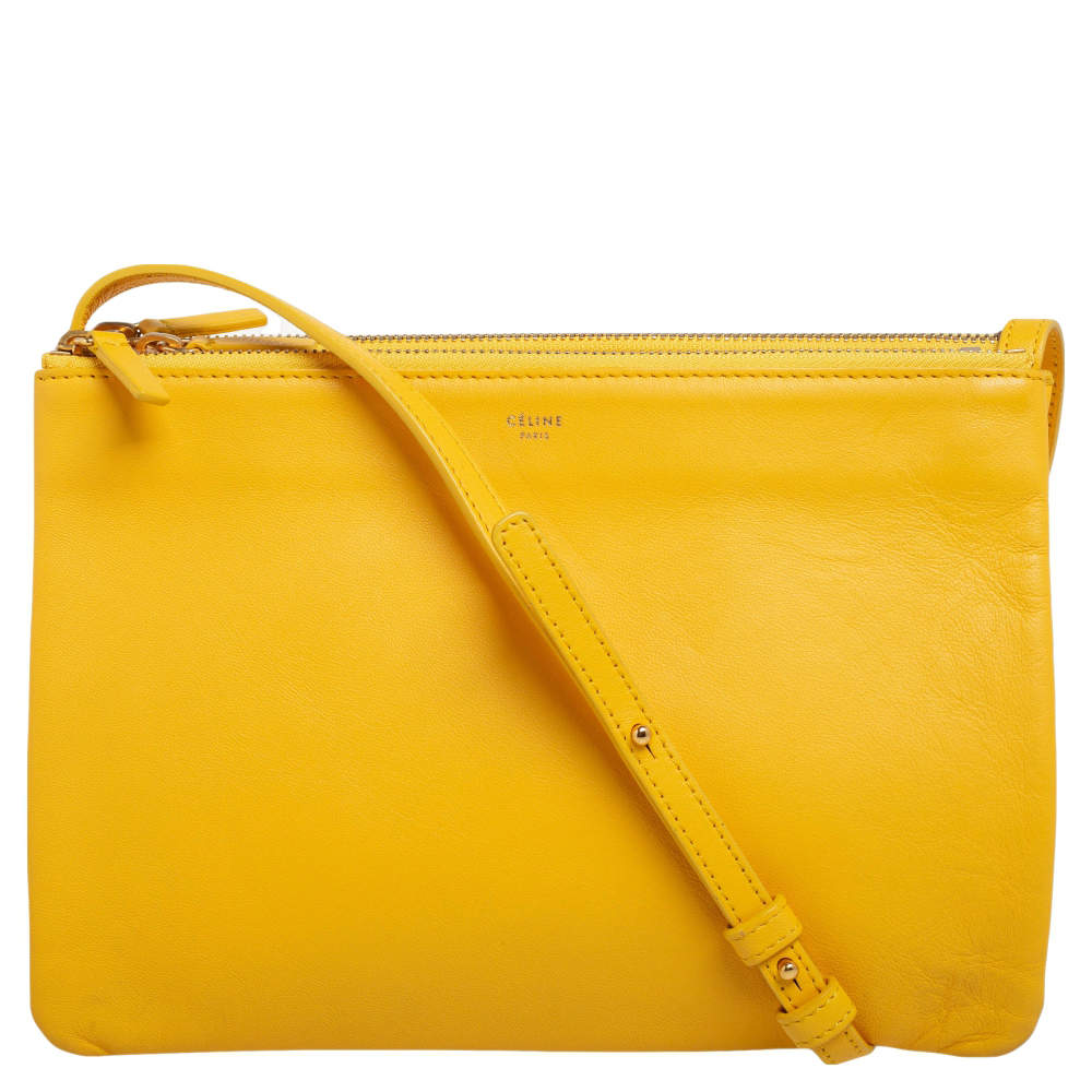 Pre Owned Celine Yellow Leather Large Trio Crossbody Bag