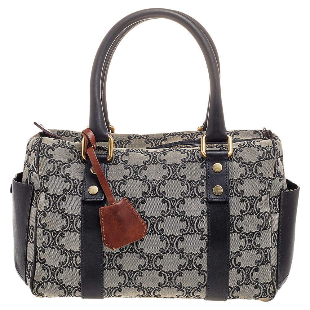 Pre Owned Céline Grey Macadam Canvas and Leather Boston Bag         