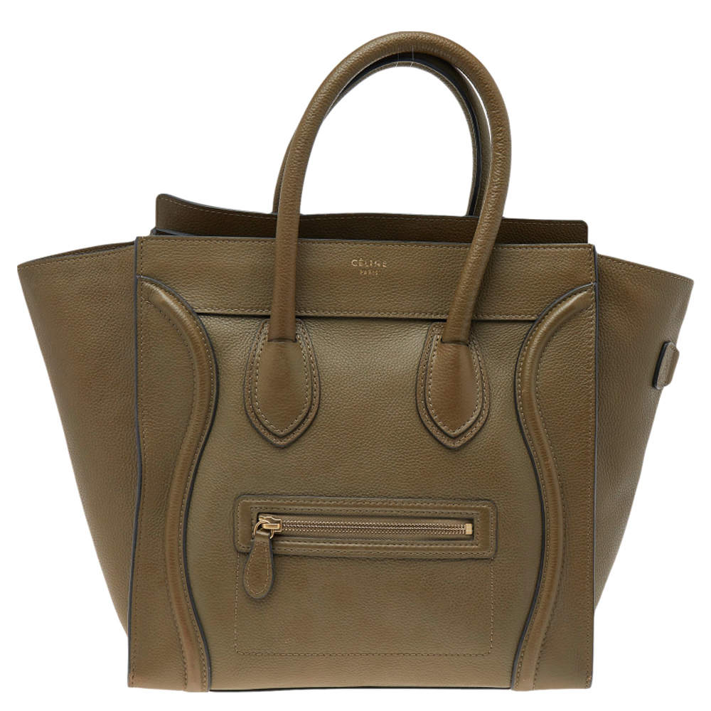 Pre Owned Celine Olive Green Leather Mini Luggage Tote