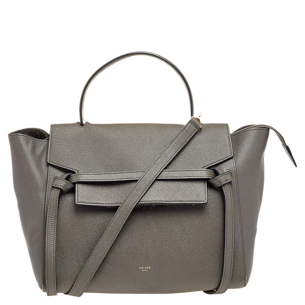 Pre Owned Celine Grey Leather Mini  Belt Top Handle Bag