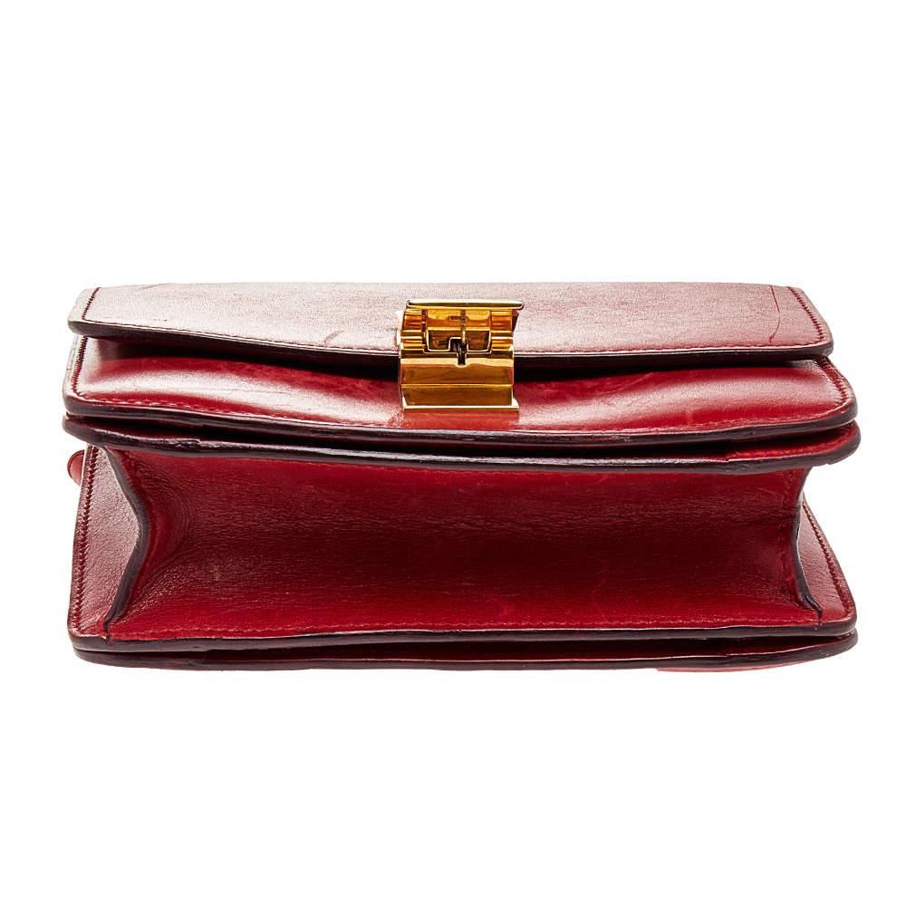Authentic CELINE Small Classic Box Bag In Red Burgundy Calfskin