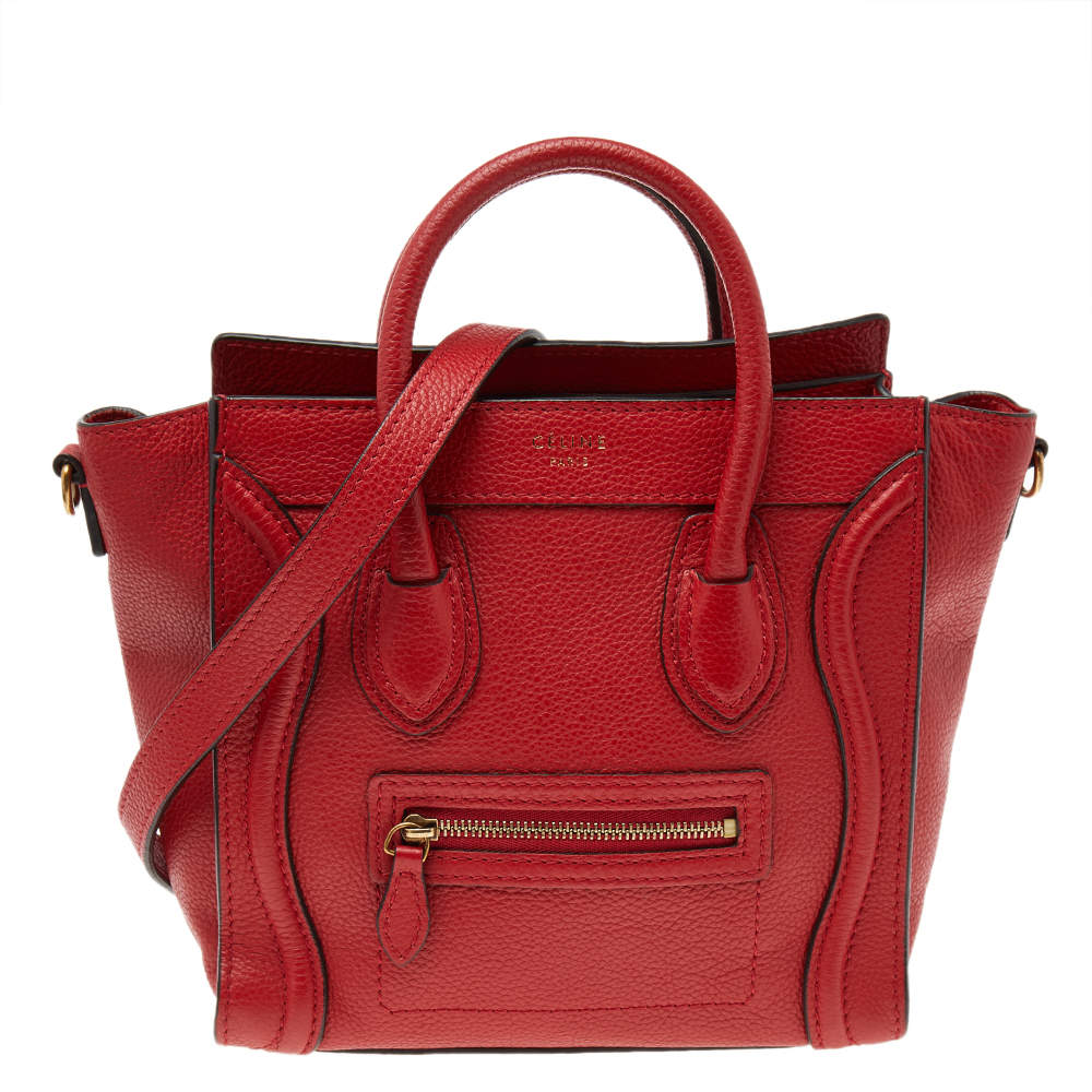 مملوكة مسبقًا Céline Red Grained Leather Nano Luggage Tote