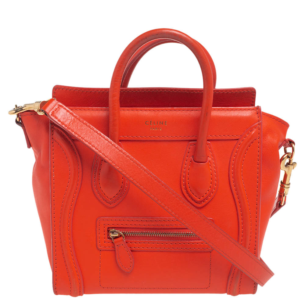 Pre Owned Céline Orange Leather Nano Luggage Tote