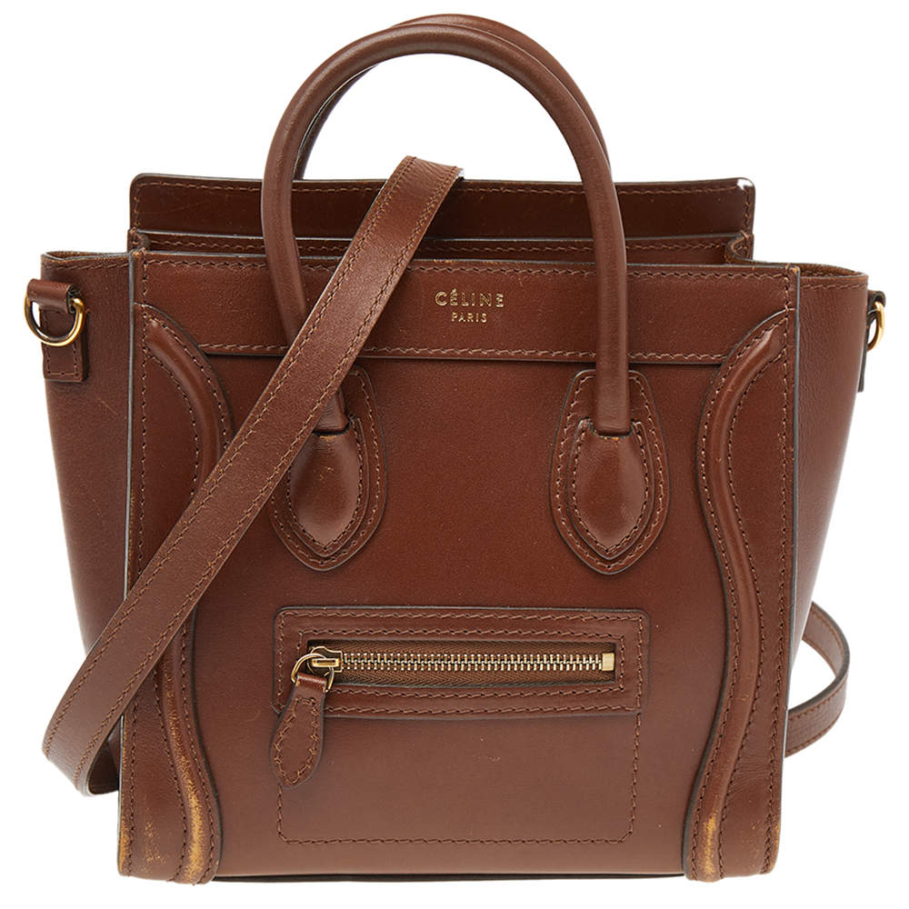 Pre Owned Celine Brown Leather Mini Luggage Tote