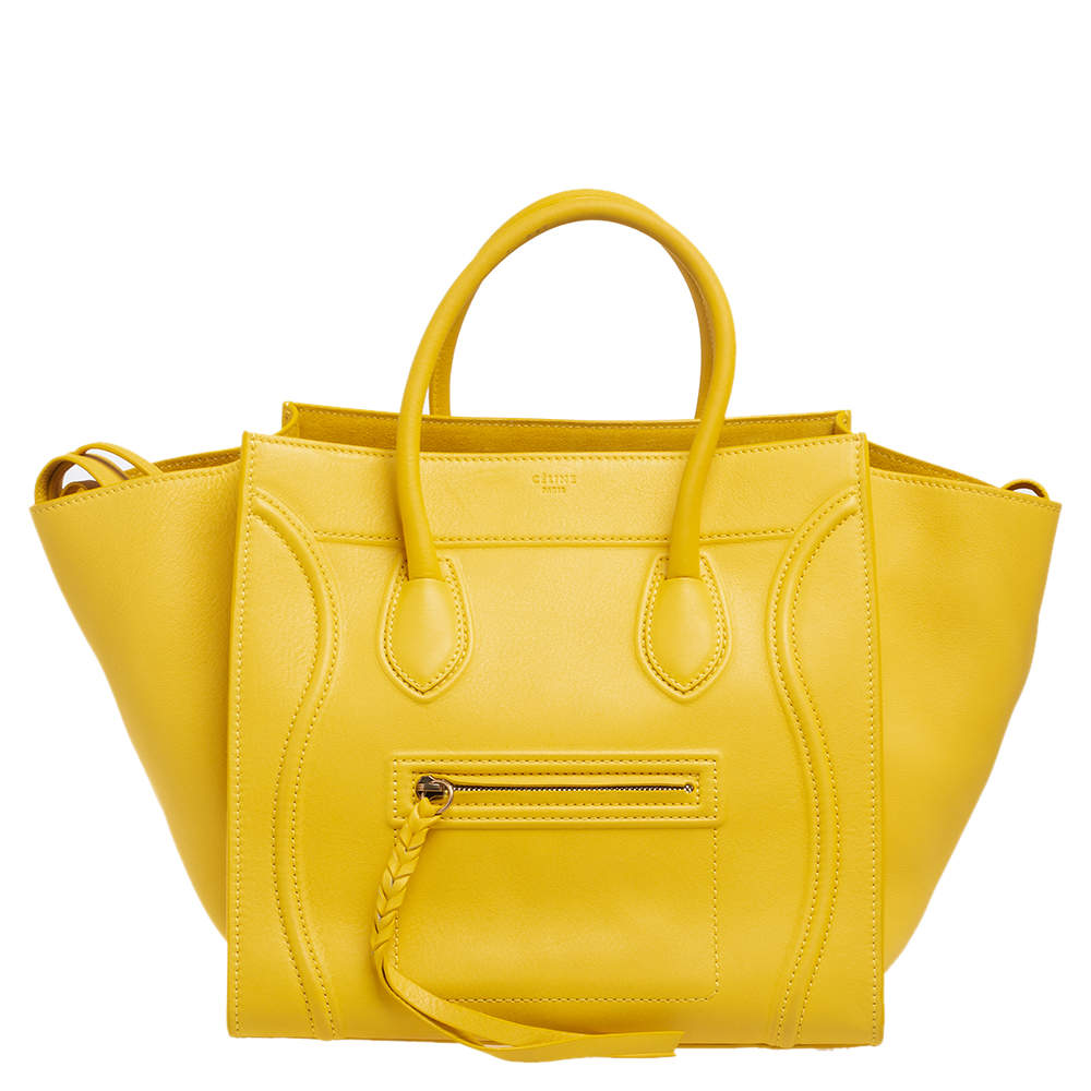 Pre Owned Celine Yellow Leather Medium Phantom Luggage Tote 