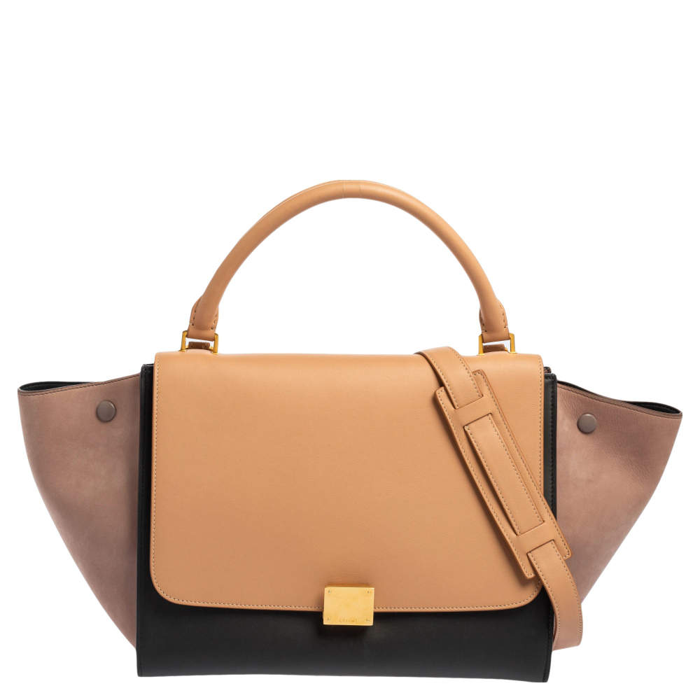Pre Owned Celine Tri Color Leather Medium Trapeze Bag