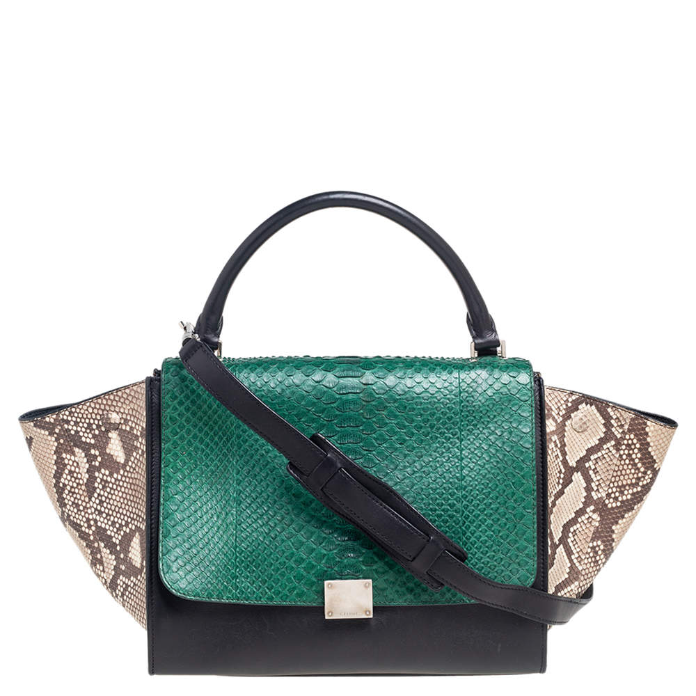 Pre Owned Celine Tricolor Python and Leather Medium Trapeze Bag
