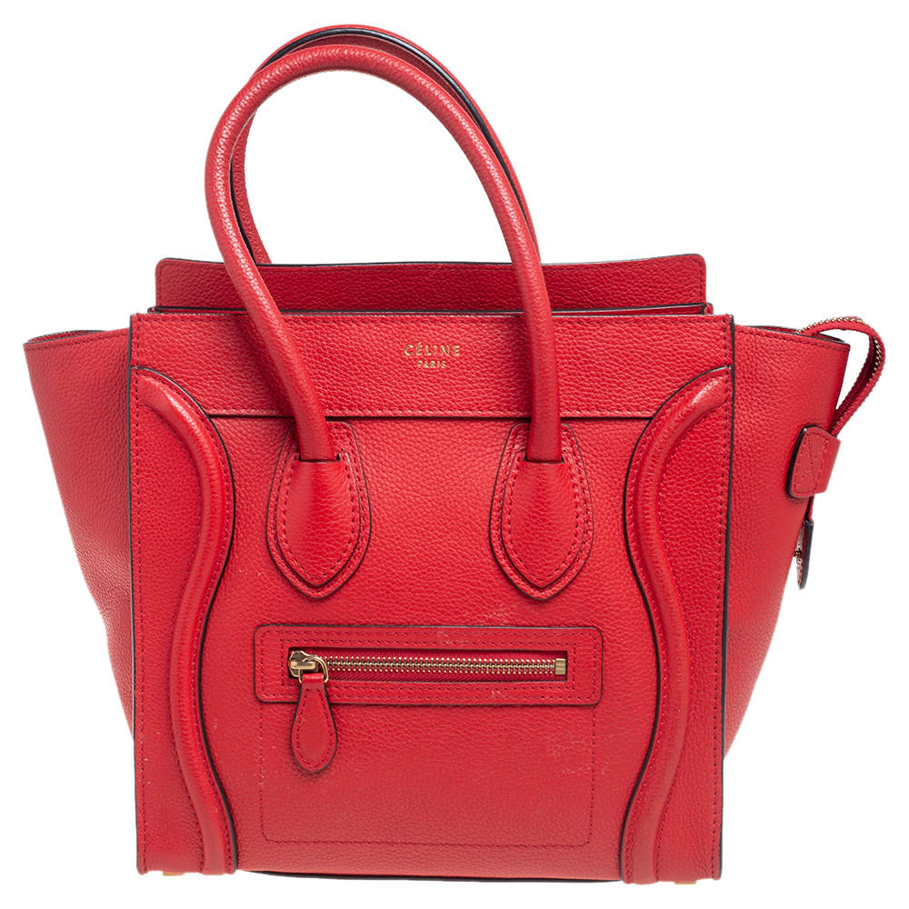 Pre Owned Celine Red Leather Micro Luggage Tote