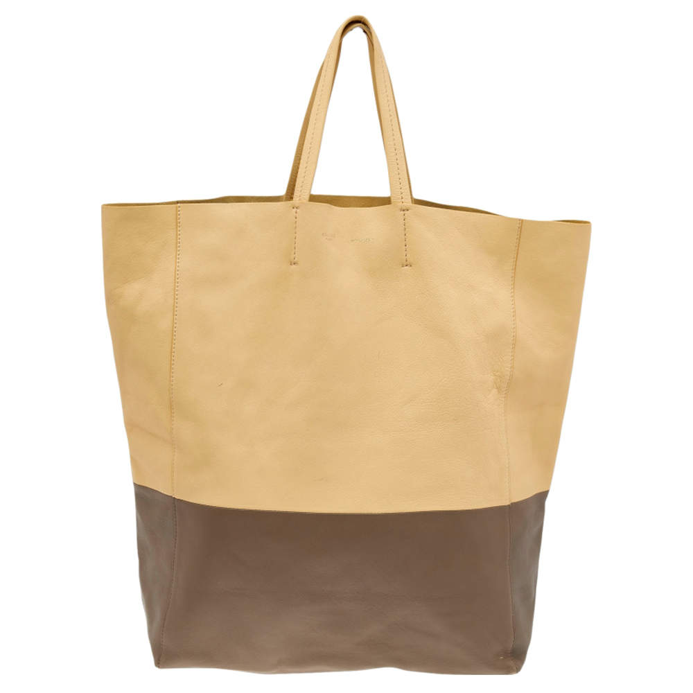 Pre Owned Celine Yellow/Brown Leather Vertical Cabas Bi-Color Tote