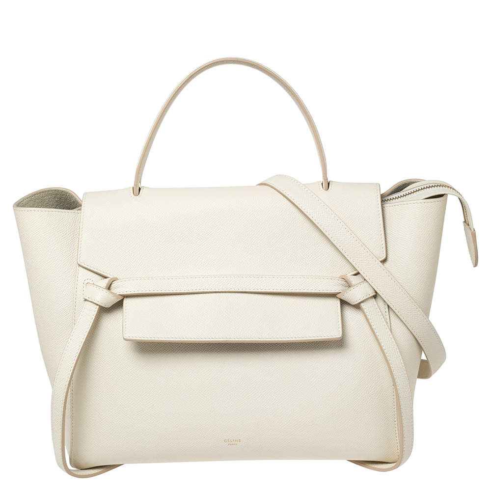 Pre Owned Celine Off White Leather Mini Belt Top Handle Bag