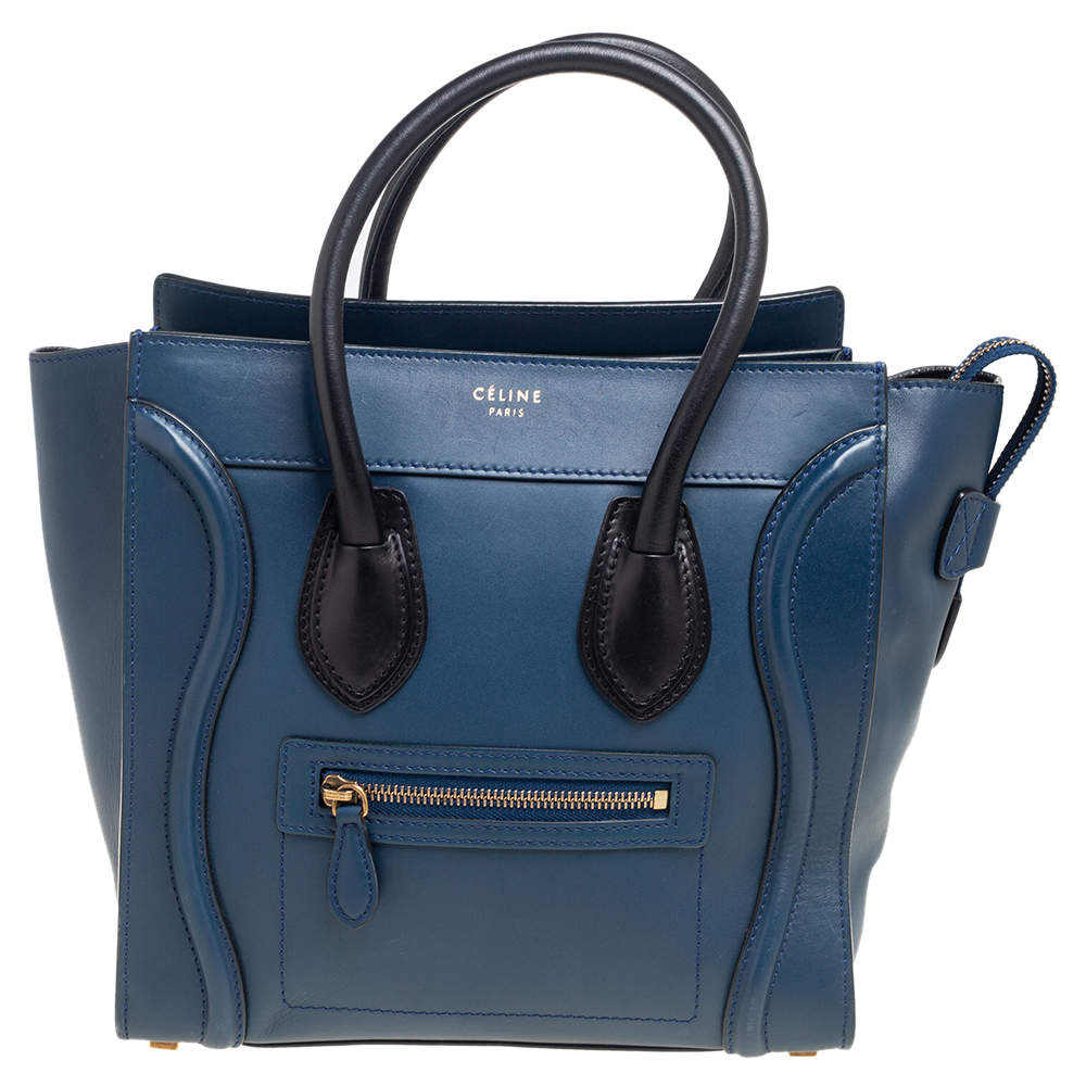 مملوكة مسبقًا حقيبة يد سيلين ميكرو لاغيدج جلد أسود/ أزرق 