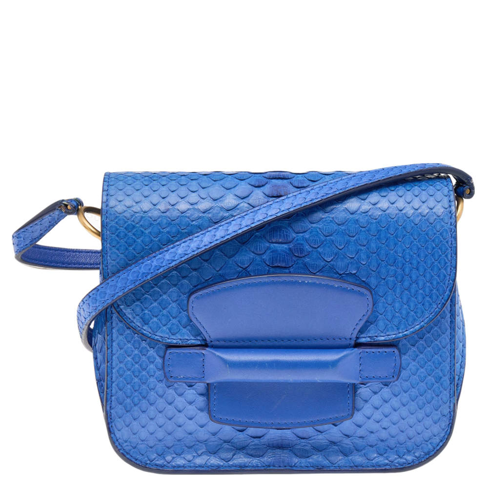 Pre Owned Celine Blue Python Small Tab Crossbody Bag