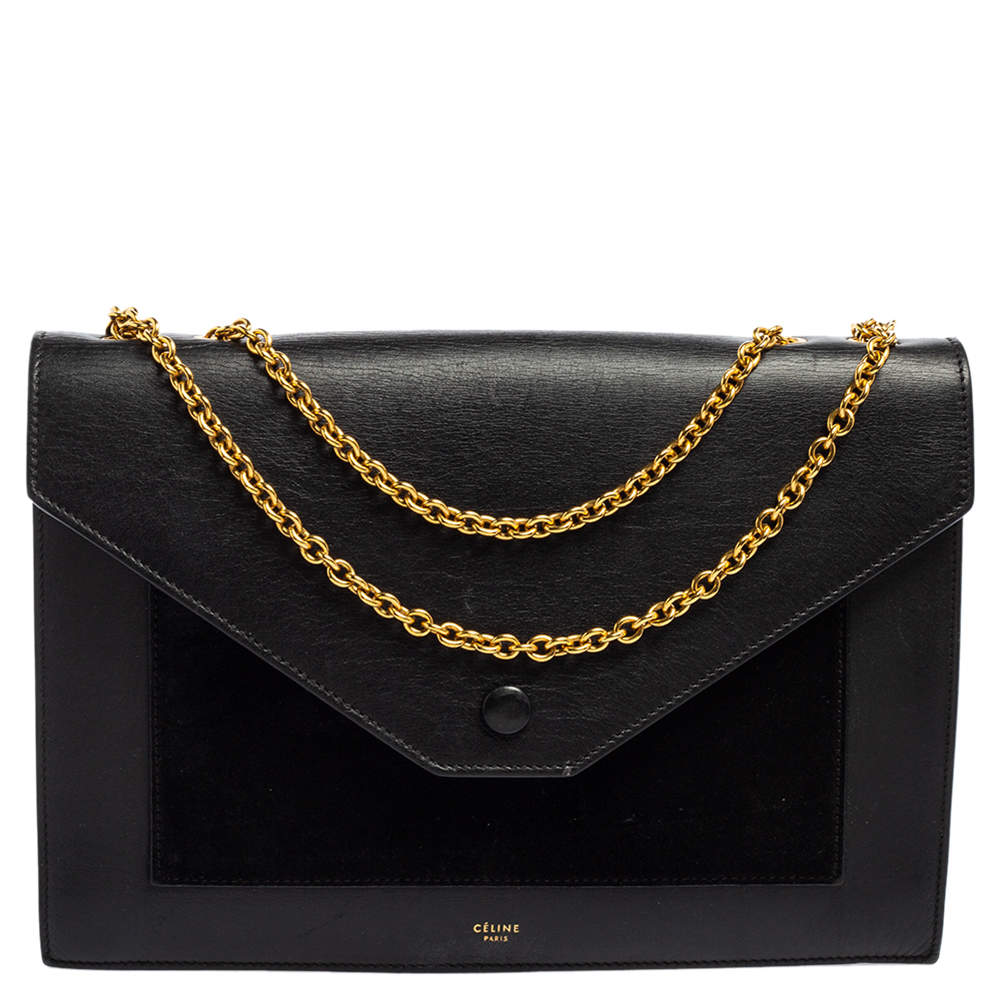 Celine Black Suede And Leather Pocket Envelope Shoulder Bag Celine ...