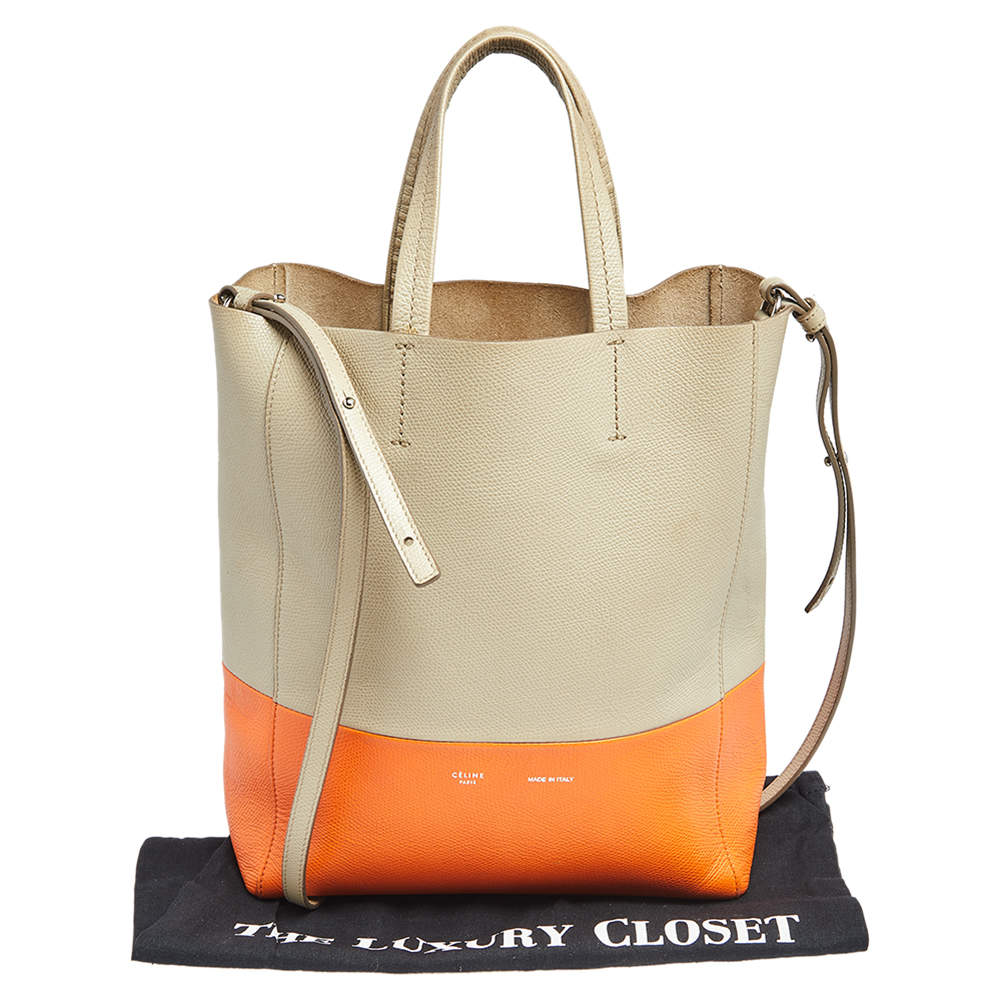 Celine Vertical Cabas Tote Canvas with Leather Small Brown 208648330