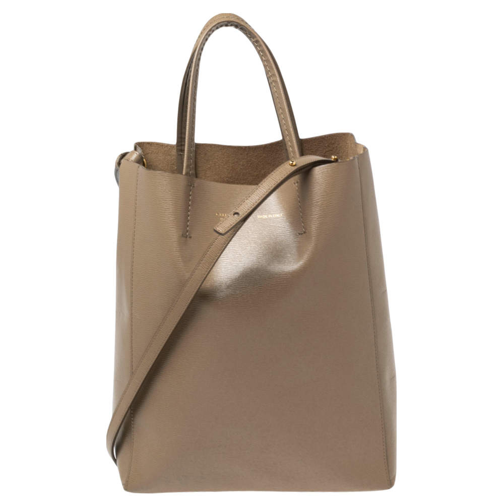 Pre Owned Celine Khaki Brown Leather Cabas Phantom Tote